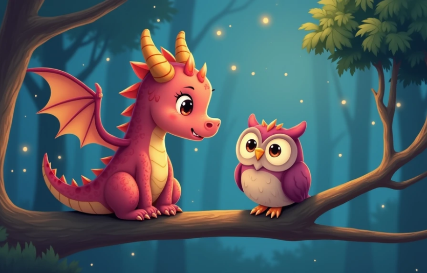 Дракончик Іскринка зустрів сову